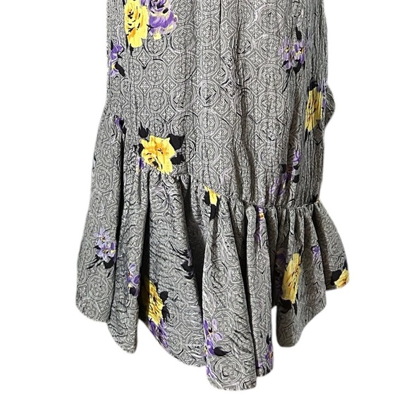 Vintage Rickie Freeman for Teri Jon 100% Silk Grey Puff Sleeve Floral Dress - Picture 5 of 6